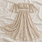 Tots & Moms off-shoulder lace two-piece — Beige — product photograph