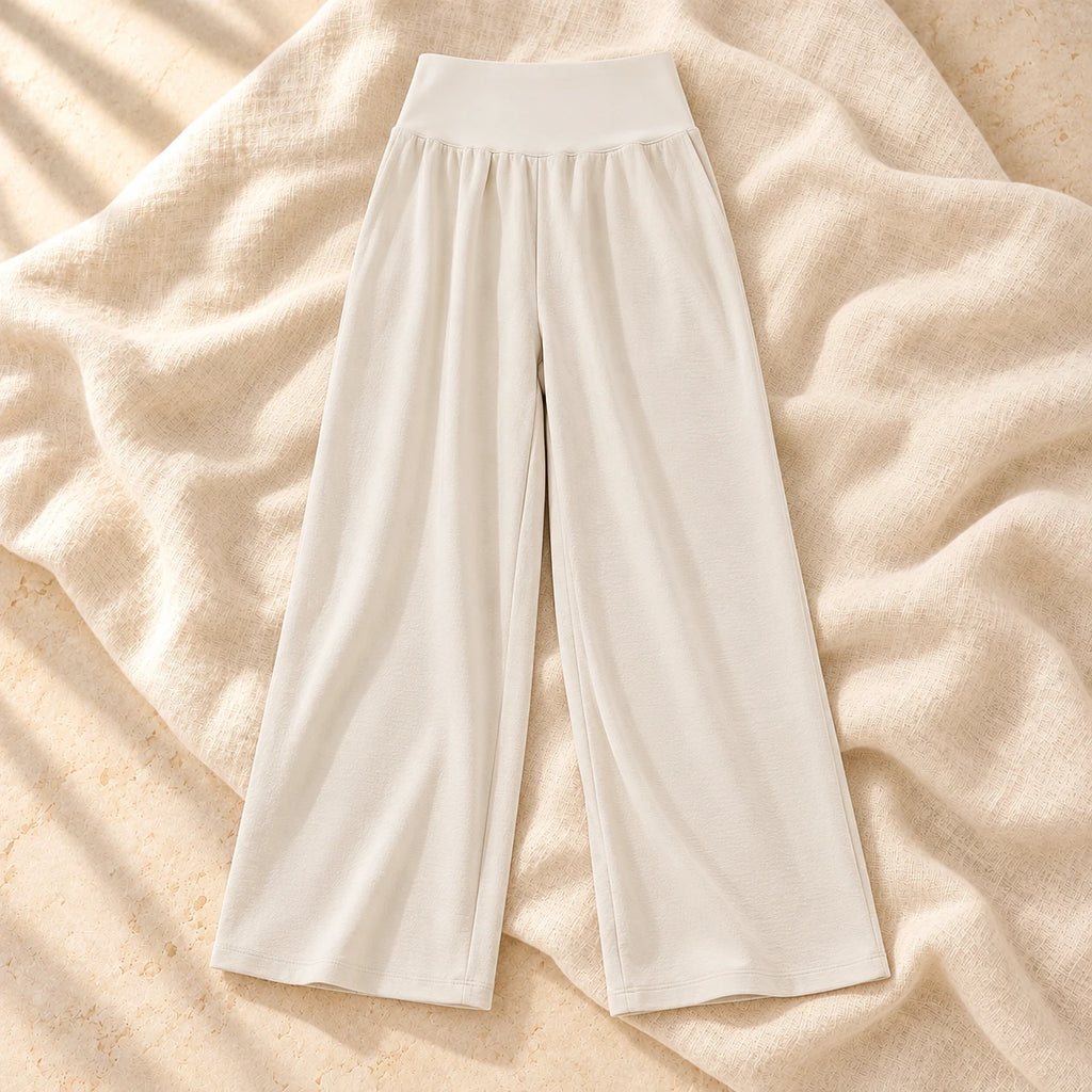 Lightweight Wide-Leg Maternity Trousers, Cream, on warm cream linen