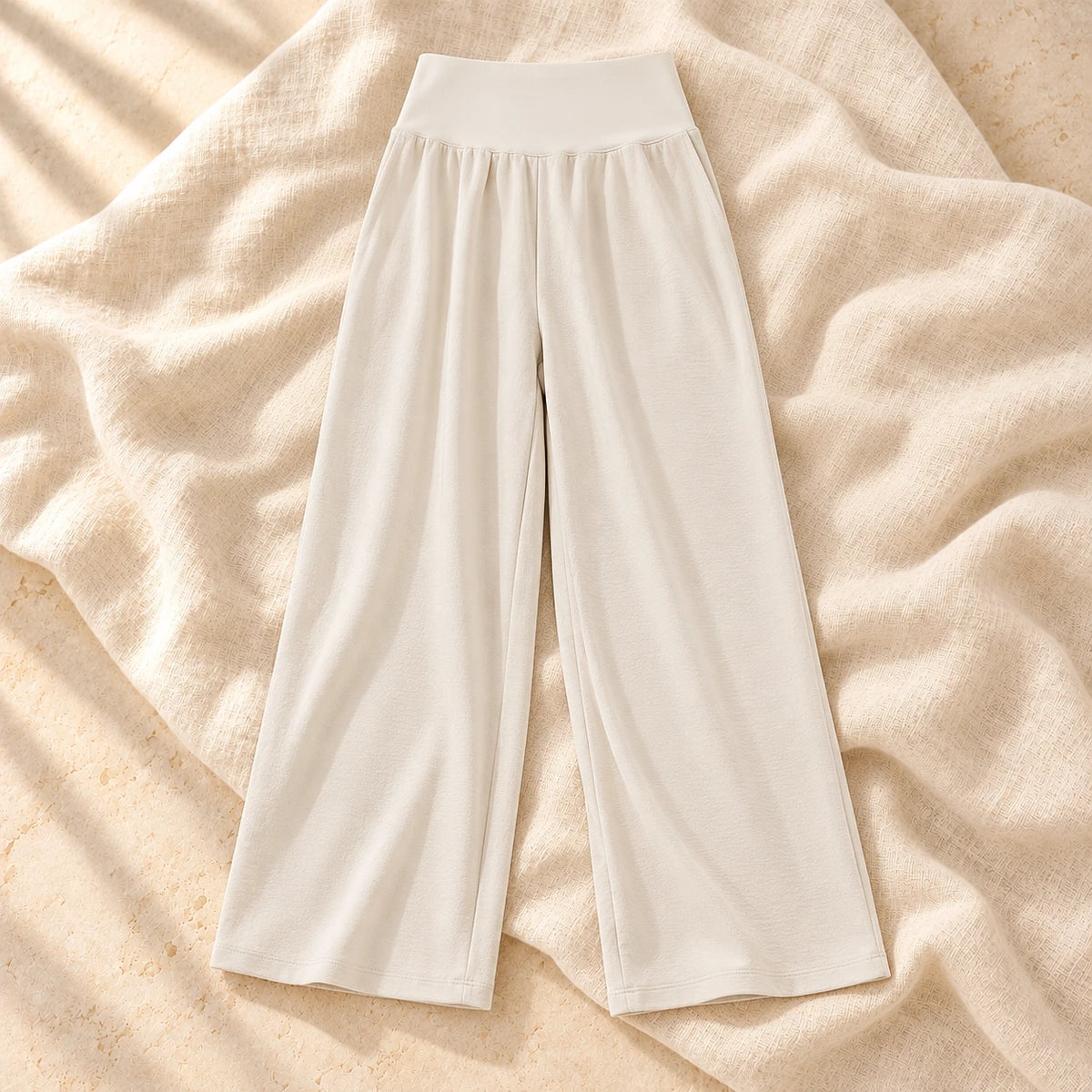 Lightweight Wide-Leg Maternity Trousers, Cream, on warm cream linen
