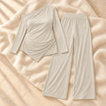 Asymmetric Maternity Top & Trouser Set, Beige, on cream linen
