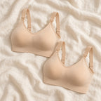 Wireless Clip-Down Nursing Bra — Single & Two-Packs — 2 bras — Beige, photographed on cream linen