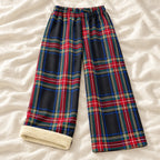 Plaid Wide-Leg Maternity Trousers — Style M — on cream linen