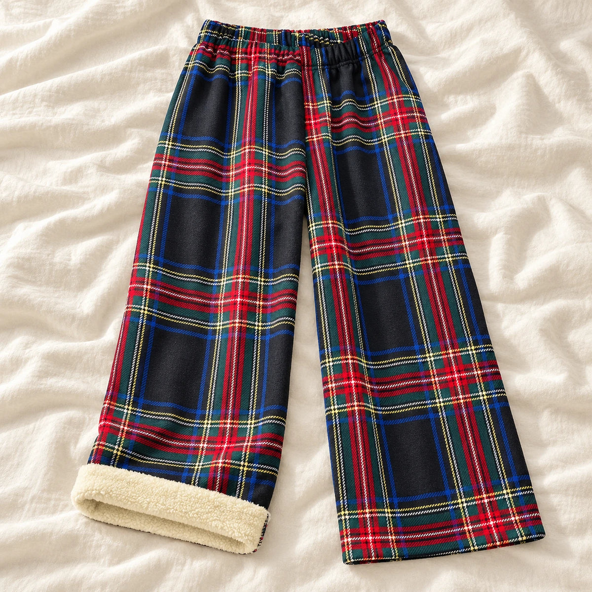 Plaid Wide-Leg Maternity Trousers — Style M — on cream linen