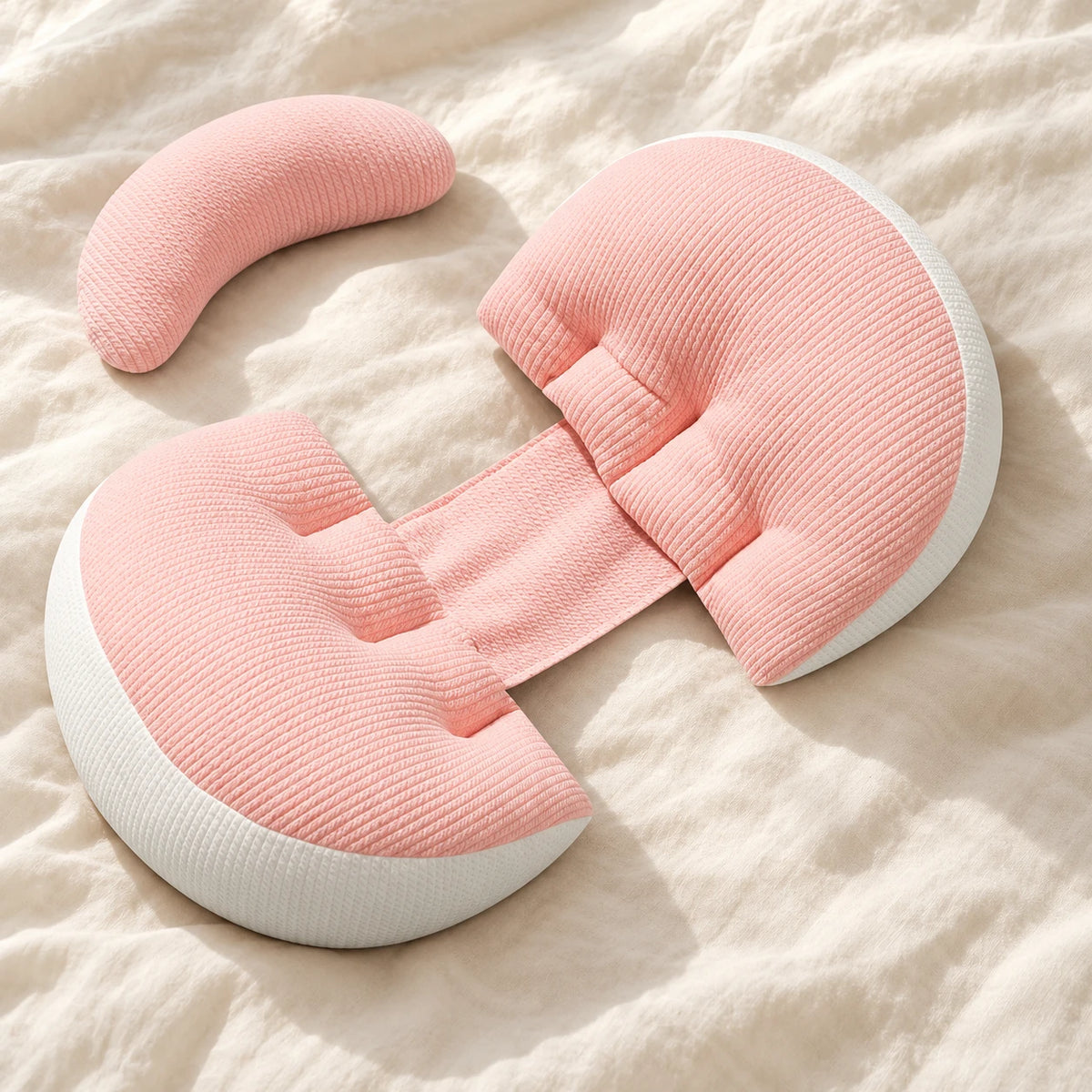 Adjustable Pregnancy Pillow with Auxiliary Cushion — Pink Waffle — product detail