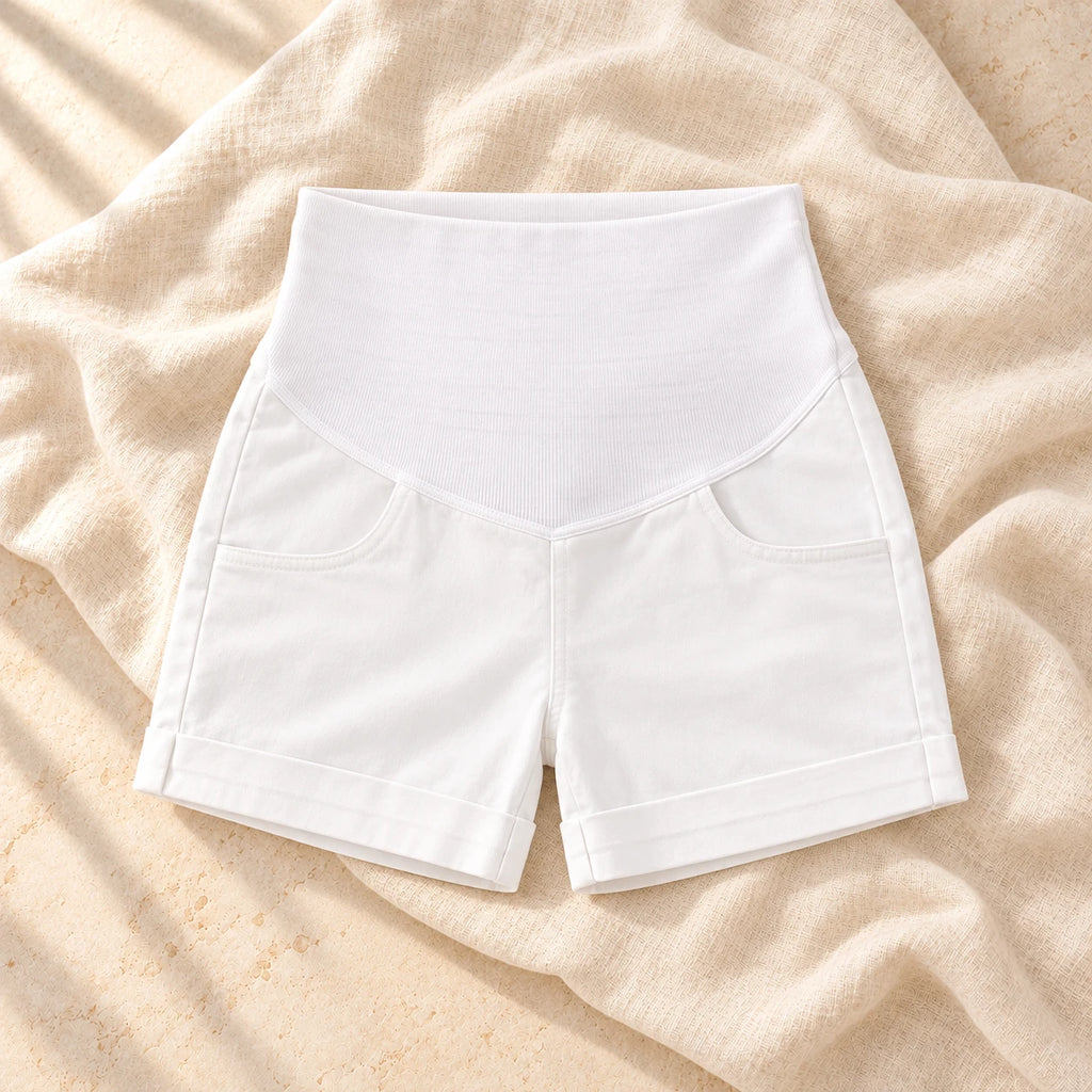 Adjustable-Waist Maternity Shorts — White — product detail
