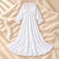 Bohemian V-Neck Lace Maternity Photoshoot Gown, WHITE, product on cream linen