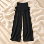 Drawstring Wide-Leg Maternity Trousers, BLACK, product on cream linen