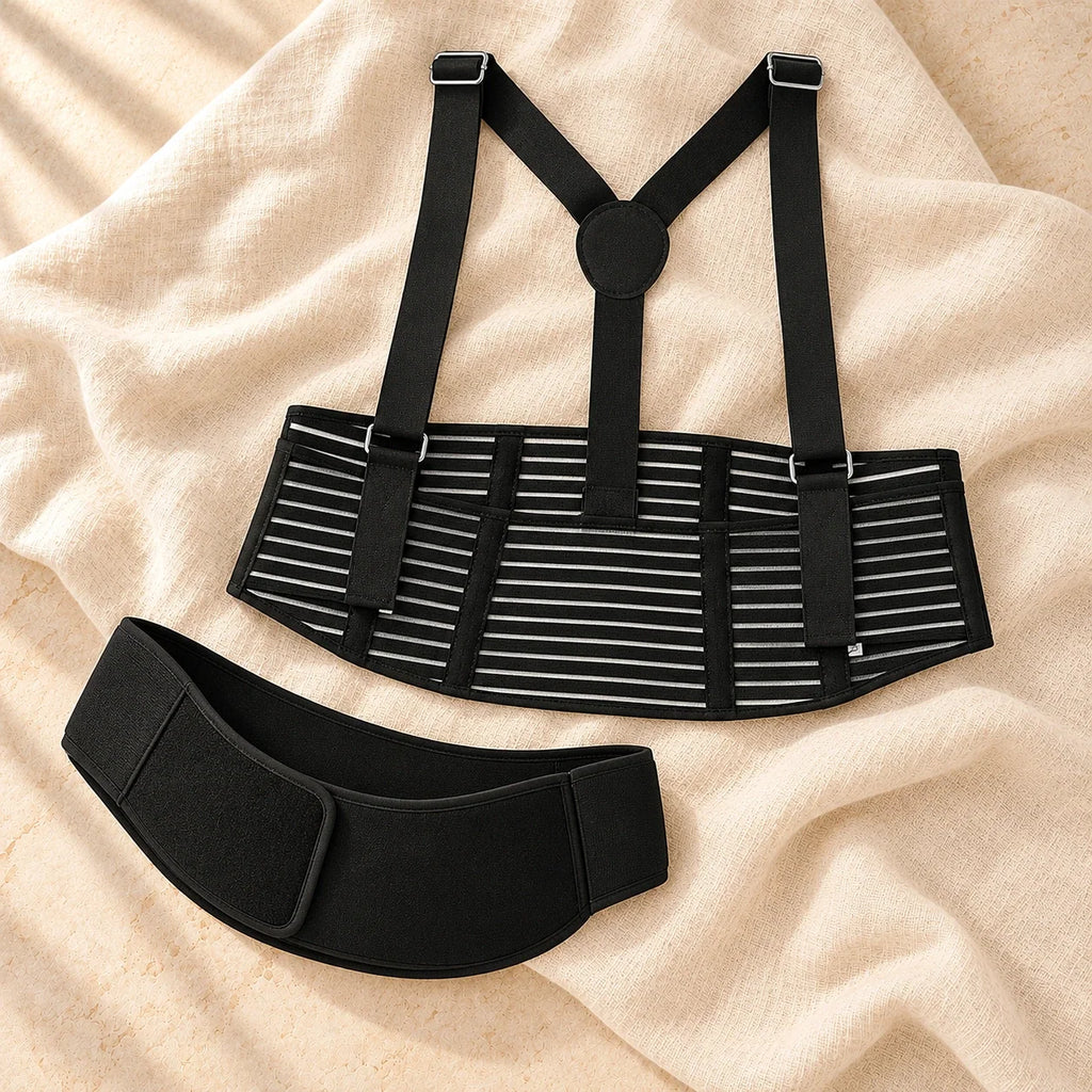 Three-Piece Maternity Support Belt Set, A black, product on cream linen