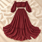 Bohemian Long-Sleeve Maternity Photoshoot Outfit, Wine red, product on cream linen