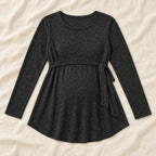 Tie-Waist Long-Sleeve Maternity Tunic — Black — product detail
