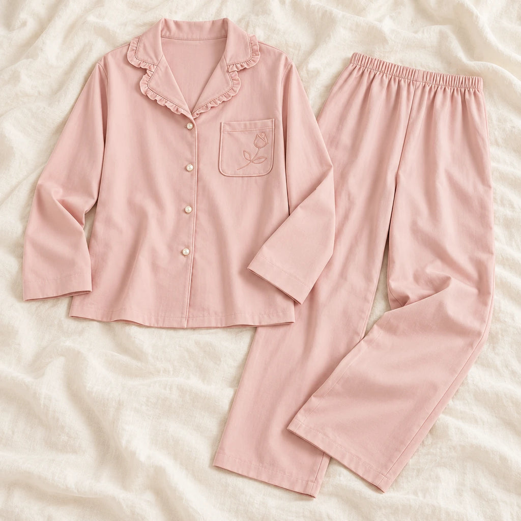 Long-Sleeve Maternity Pyjama Set — A02-77454 — product set on cream linen