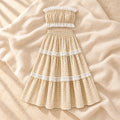 Lace-Trim Maternity Tube Top & Tiered Skirt Set, Pale yellow, on warm cream linen