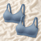 Wireless Clip-Down Nursing Bra — Single & Two-Packs — 2 bras — Blue, photographed on cream linen