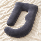 Full-Body Pregnancy Pillow with Washable Cover — Dark Gray — product on cream linen