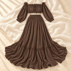 Bohemian Long-Sleeve Maternity Photoshoot Outfit, Coffee, product on cream linen