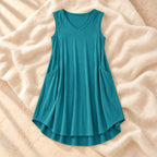 Sleeveless A-Line Maternity Dress, Lake Blue, on cream linen