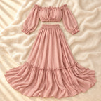 Bohemian Long-Sleeve Maternity Photoshoot Outfit, Pink, product on cream linen