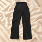 Adjustable-Waist Wide-Leg Maternity Jeans, Black, on cream linen