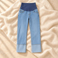 Cropped Straight-Leg Maternity Jeans, Blue, on warm cream linen