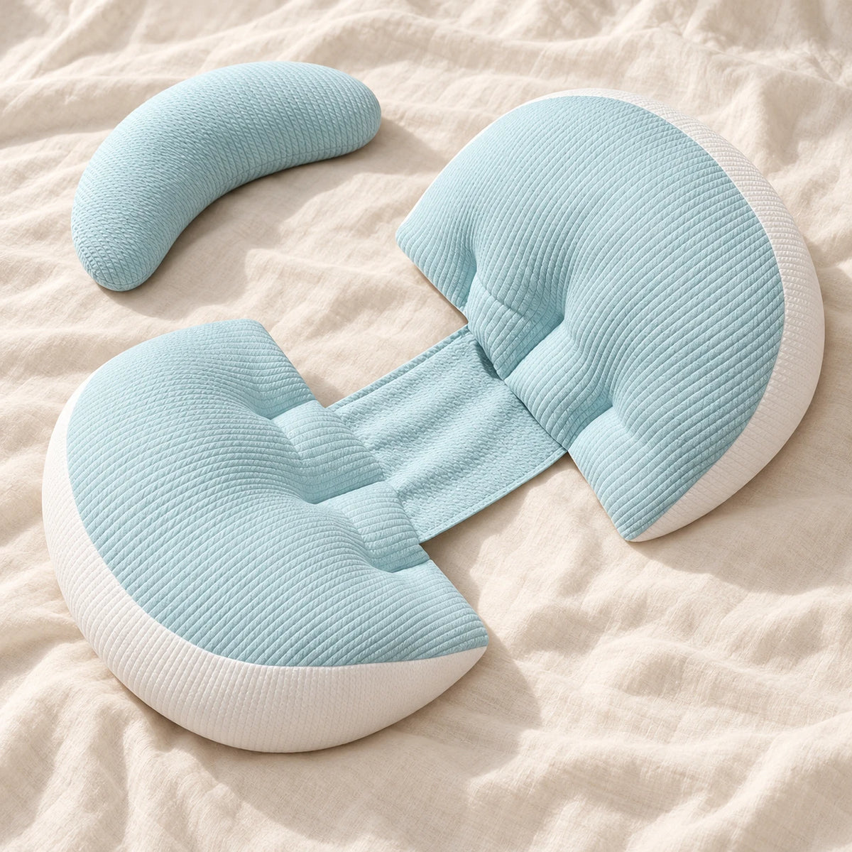 Adjustable Pregnancy Pillow with Auxiliary Cushion — Blue Waffle — product detail