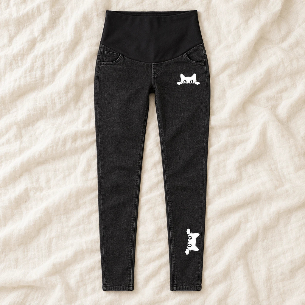 Tots & Moms maternity jeans — Black — Peeking Cat, product view