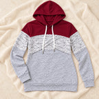 Colour-Block Long-Sleeve Nursing Hoodie — Red, product on cream linen