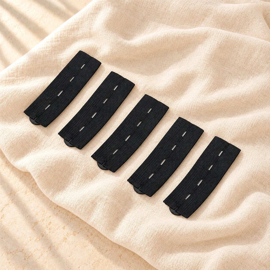 Button Waistband Extender Multipack, Black 5pcs, on cream linen