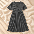 V-Neck Short-Sleeve Nursing Dress, G, product on cream linen