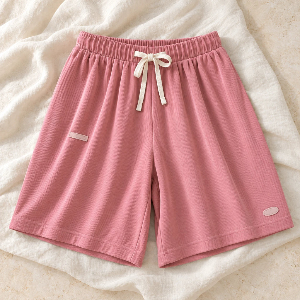 Loose Wide-Leg Maternity Shorts — Pink / XXL, product on cream linen