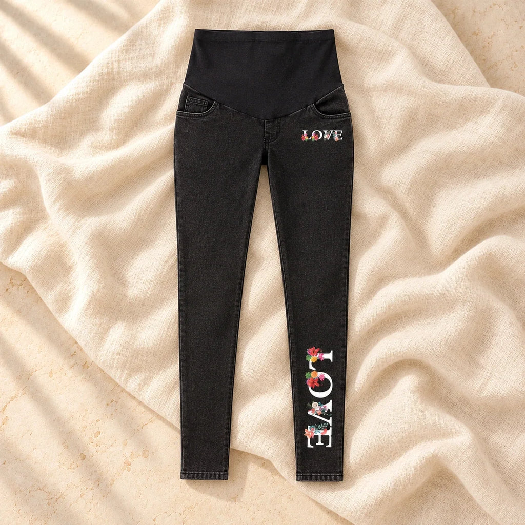 Tots & Moms maternity jeans — Black — Floral Love, product view
