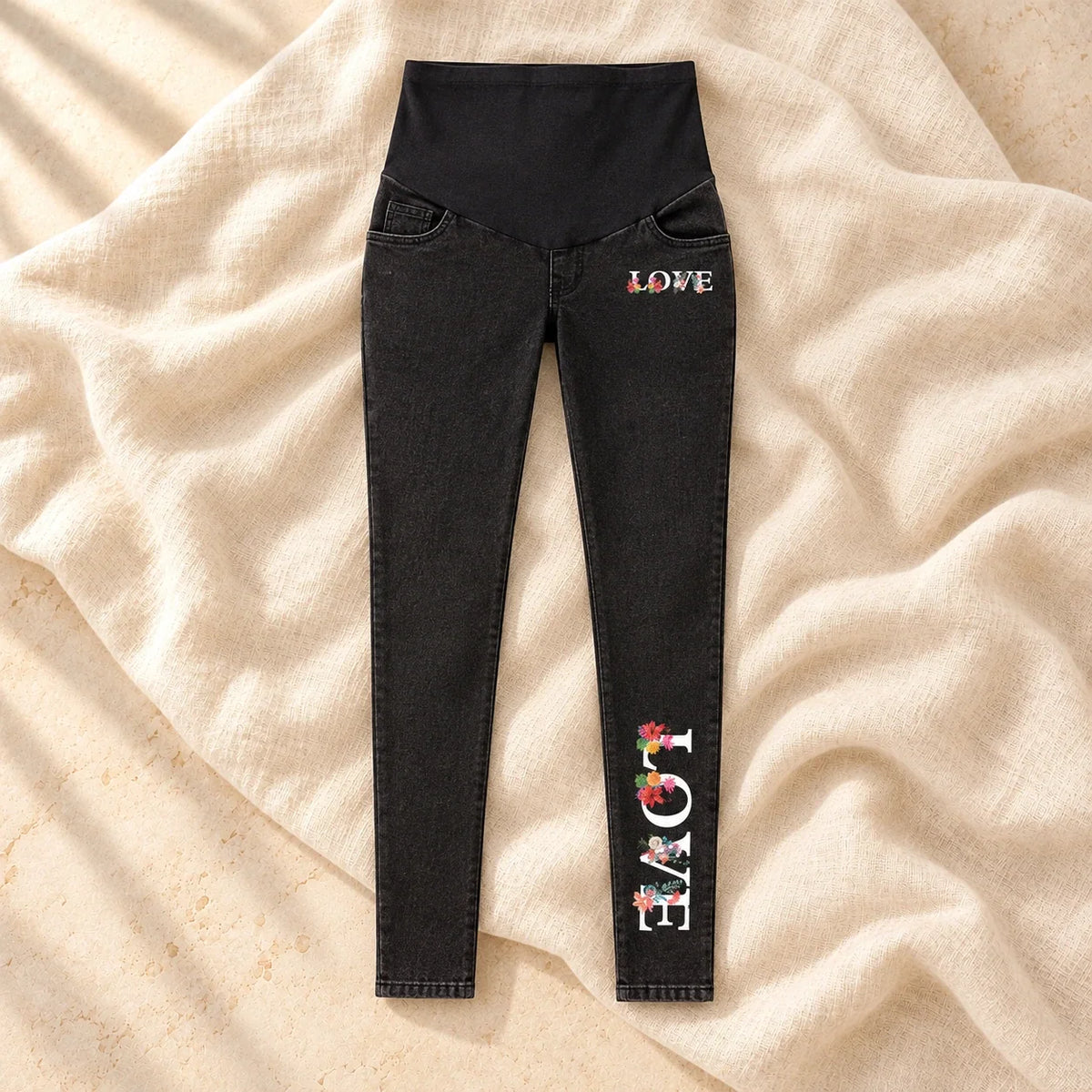 Tots & Moms maternity jeans — Black — Floral Love, product view