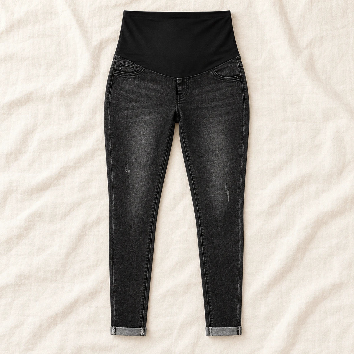 Elastic-Waist Maternity Pencil Jeans — black — product detail