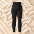 High-Waist Maternity Leggings, Black, on warm cream linen