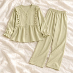 Long-Sleeve Maternity Pyjama Set — A02-77444 — product set on cream linen
