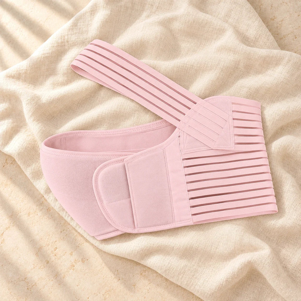 Three-Piece Maternity Support Belt Set, PINK, product on cream linen