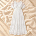 Off-Shoulder Maxi Maternity Photoshoot Gown, WHITE, on cream linen