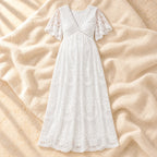Off-Shoulder Maxi Maternity Photoshoot Gown, WHITE, on cream linen