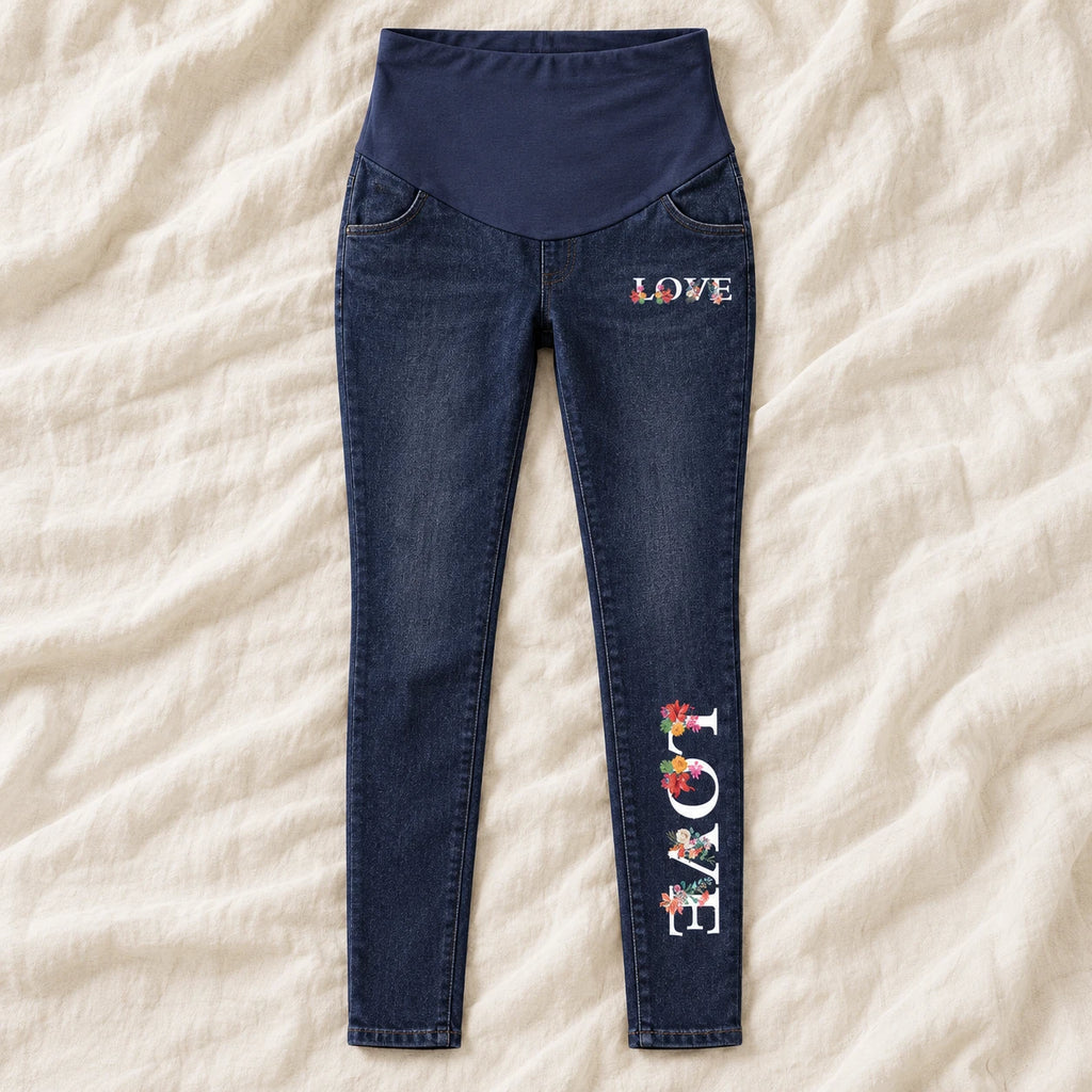 Tots & Moms maternity jeans — Indigo — Floral Love, product view