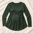 Tie-Waist Long-Sleeve Maternity Tunic — Forest Green — product detail