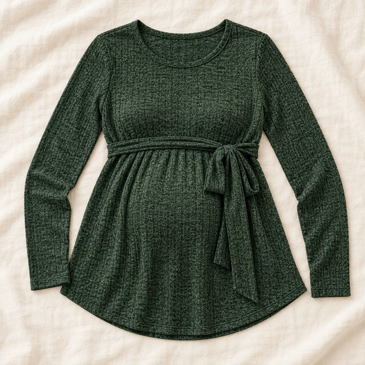 Tie-Waist Long-Sleeve Maternity Tunic — Forest Green — product detail