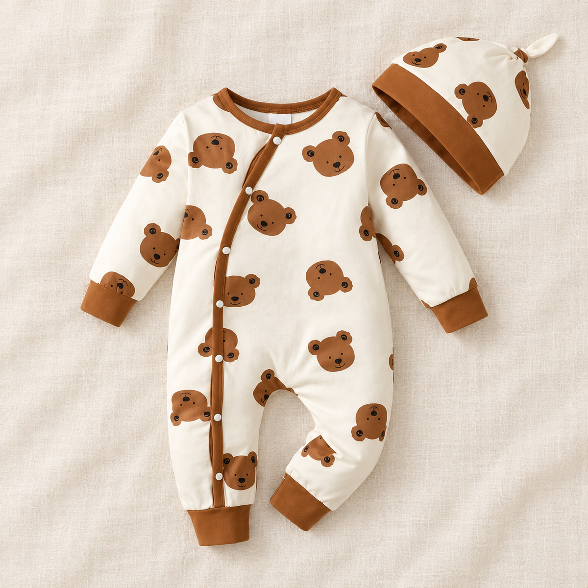 The Little Prints Baby Outfit Edit — Cocoa Teddy baby outfit in boutique studio photograph