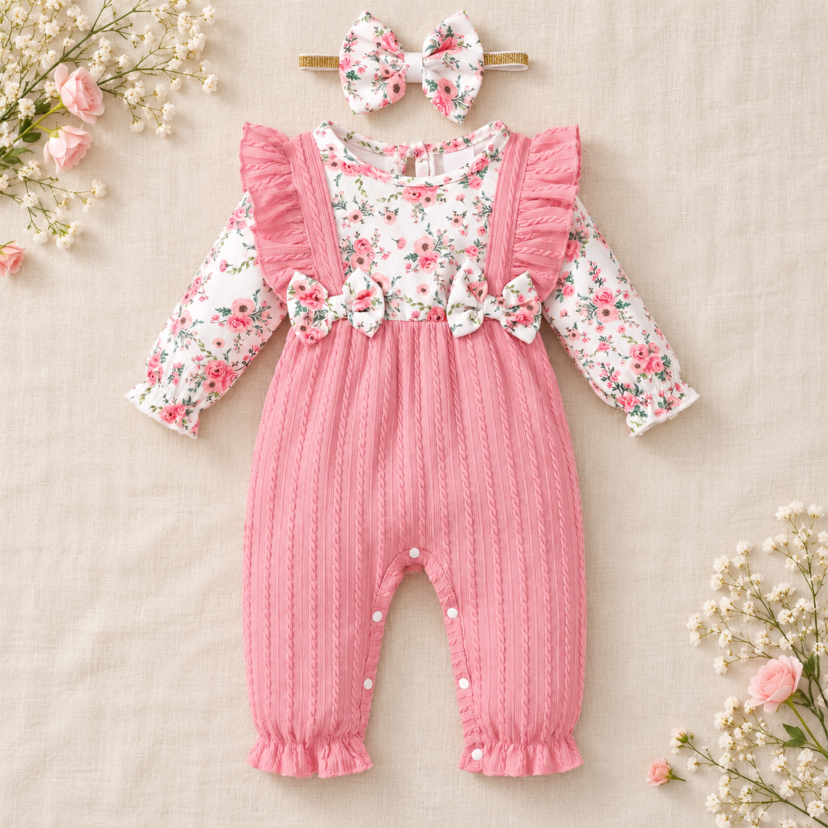The Little Prints Baby Outfit Edit — Rose Pinafore Set baby outfit in boutique studio photograph