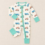 The Little Prints Baby Outfit Edit — Mint Trucks baby outfit in boutique studio photograph