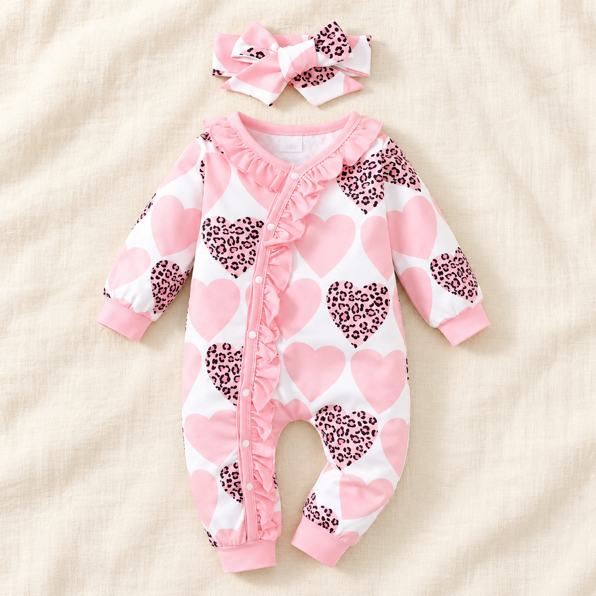 The Little Prints Baby Outfit Edit — Pink Hearts baby outfit in boutique studio photograph