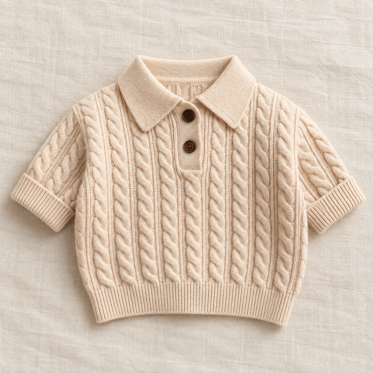 The Cable Knit Short-Sleeve Polo on ivory linen