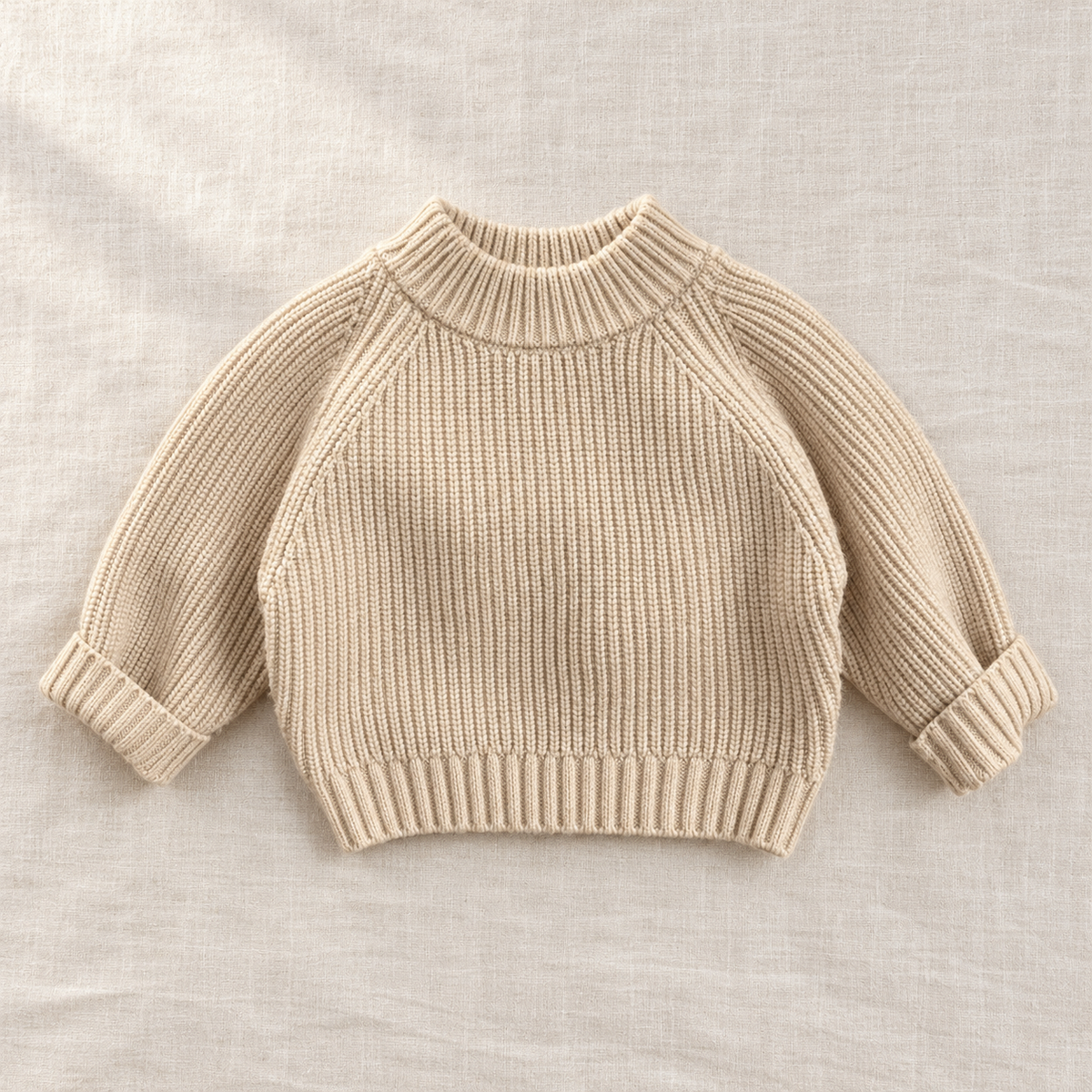 The Classic Rib Knit Pullover on ivory linen