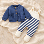 The Knit Cardigan & Strap Romper Set — Navy — studio product photograph
