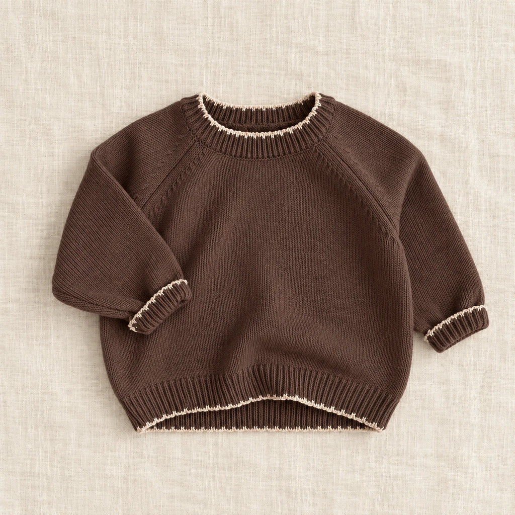The Contrast-Trim Knit Sweater — Coffee — studio product photograph