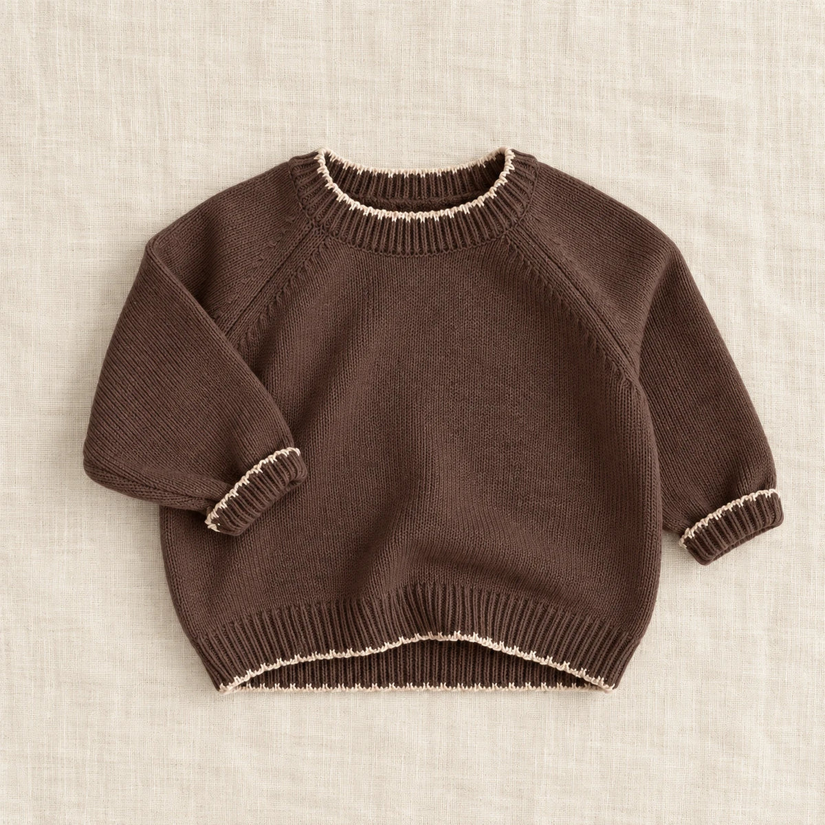 The Contrast-Trim Knit Sweater — Coffee — studio product photograph