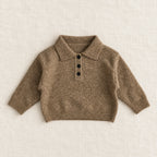 The Long-Sleeve Knit Polo — Khaki — studio product photograph